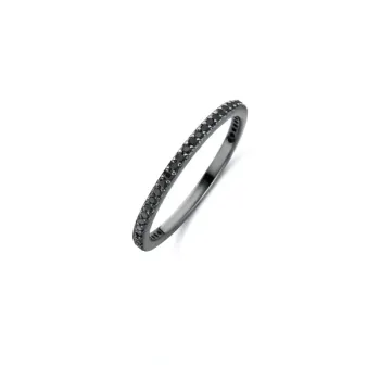 Chic polierter Ring 1,5 mm - Sterlingsilber schwarz rhodiniert - Zirkonia